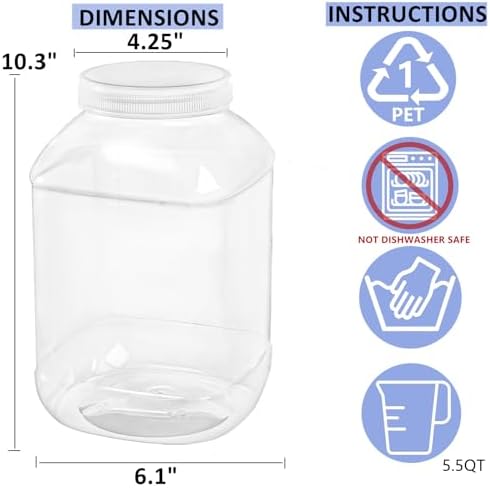 ZOOFOX 2 Pack Clear Plastic Jars, 1.5 Gallon Square Storage Containers
