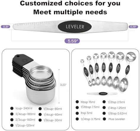 Magnetic Measuring Cups and Spoons Set, 304 Stainless Steel Fits