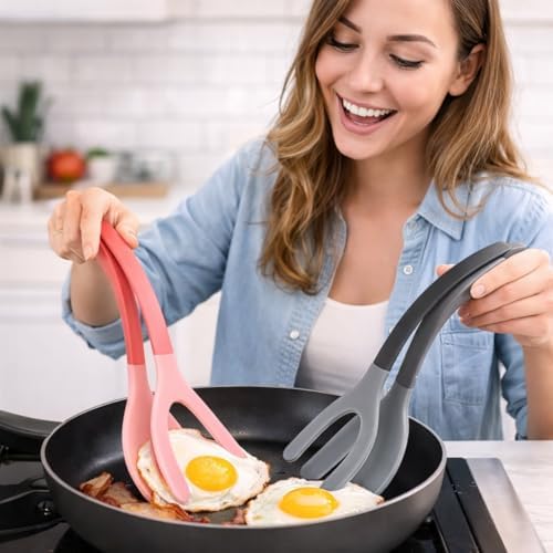 Silicone Spatula Tongs Set of 2, Black and Red