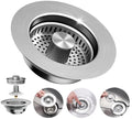3-in-1 Kitchen Sink Drain Strainer, Stainless Steel, 3-1/2'' Drains