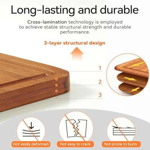 Bamboo Cutting Board Set for Kitchen, 3 Piece Reversible Chopping