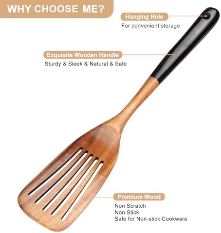 Wooden Spatula Set for Cooking Spoon Non Toxic Teak Kitchen Utensils