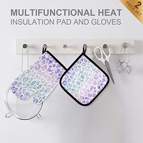 Oven Mitts Quilted Cotton Lining Purple Leopard Skin Potholders BBQ