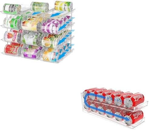Can Organizer for Pantry Stackable AND Rolling Soda Can Dispenser for