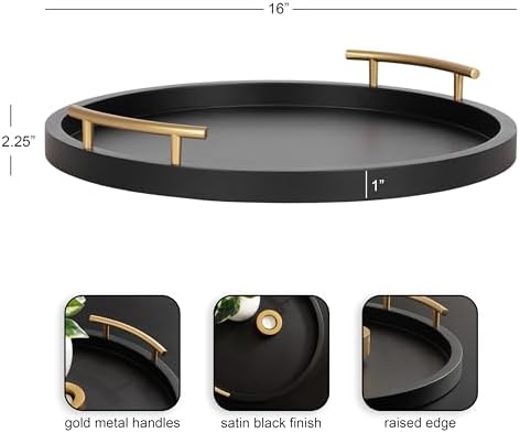 Kate and Laurel Halsey Decorative Wooden Round Tray with Polished