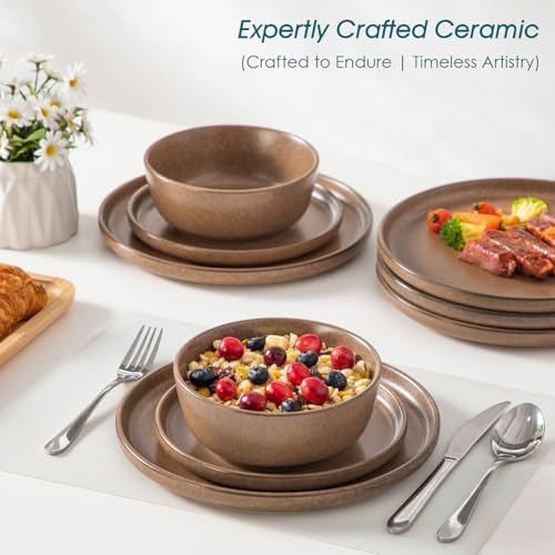 vancasso Plates and Bowls Sets, 18 Pieces Stoneware Dinnerware Set for