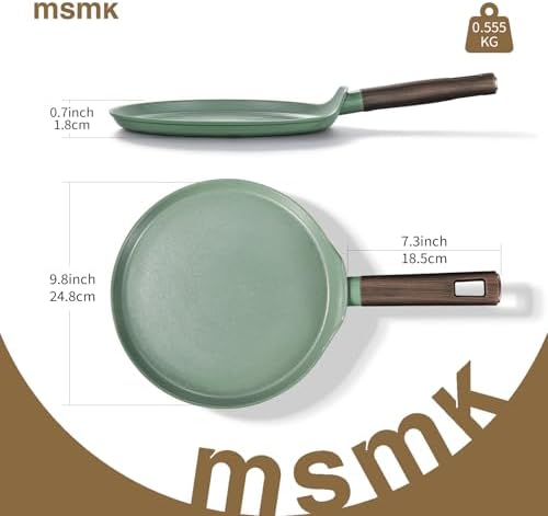 MsMk 9.5 Inch Ceramic Nonstick Crepe Pan, Green Induction Dosa Tawa