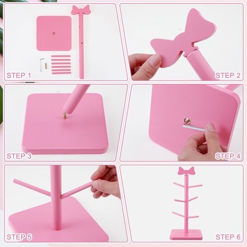 DoubleFill Pink Mug Tree Wooden Bow Coffee Bar Accessories with 6