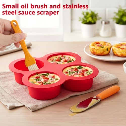 2 Pack Silicone Egg Bite Molds with 1 Spatula & 1 Brush, 4 Cups