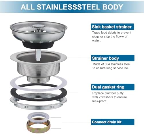 ZM Kitchen Sink Basket Strainer with Stopper, 3-1/2 Inch