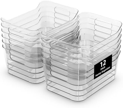 12 Pack Clear Plastic Storage Bins with Handles