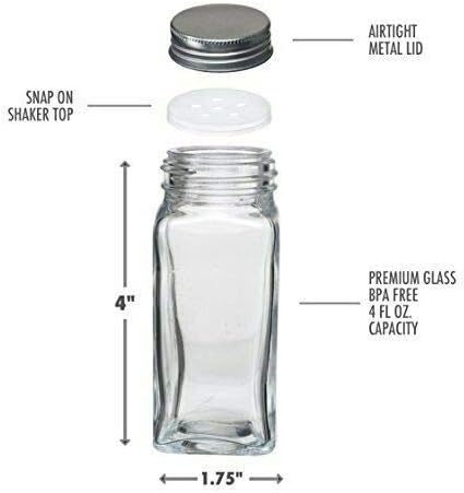 Zugar Land Set of 14 - Square Glass Spice Jars with Shaker Tops and