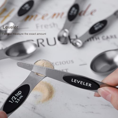 Magnetic Measuring Spoons Set of 8 Stainless Steel Stackable Dual
