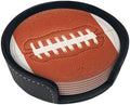 Football Coasters for Drinks with Holder Round Leather Coasters Set of