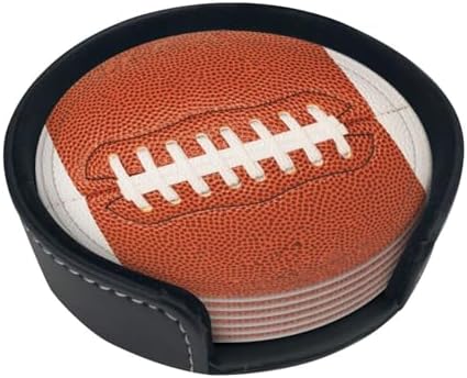 Football Coasters for Drinks with Holder Round Leather Coasters Set of