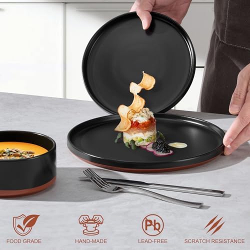 LIANYU 12 Pieces Porcelain Dinnerware Set, Dishes Set for 4, Charcoal
