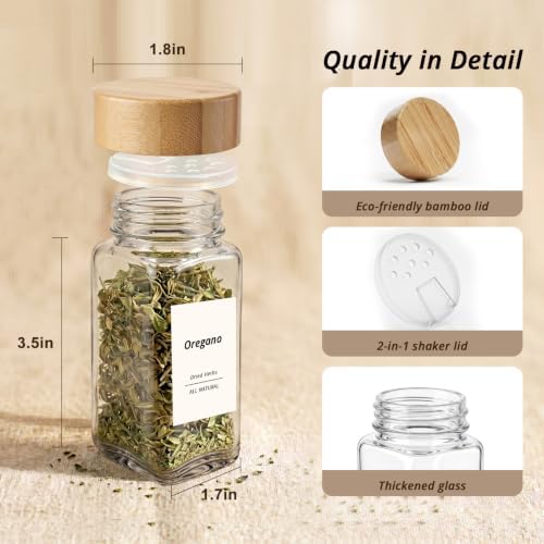 SHOWIN Spice Jars with Label, 4oz Spice Containers with Bamboo Lids