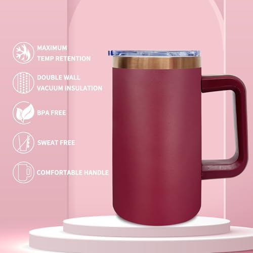 22oz Insulated Coffee Mug Bulk with Handle and Lid Red,1pack