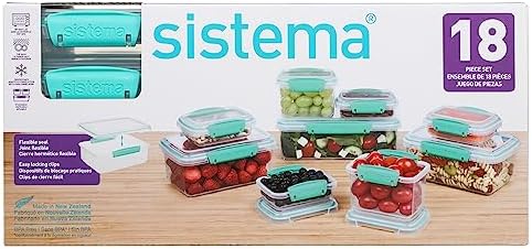Sistema 18-Piece Food Storage Containers, Clear/Blue