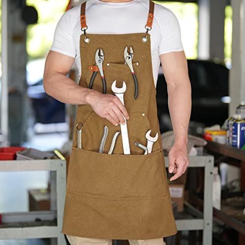 Aoomzoon Canvas Aprons for Men Women, Heavy Duty BBQ Apron with