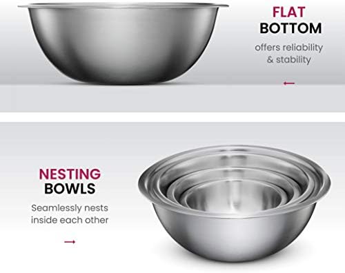 FineDine Stainless Steel Mixing Bowls Set, 6-Piece Metal Bowls