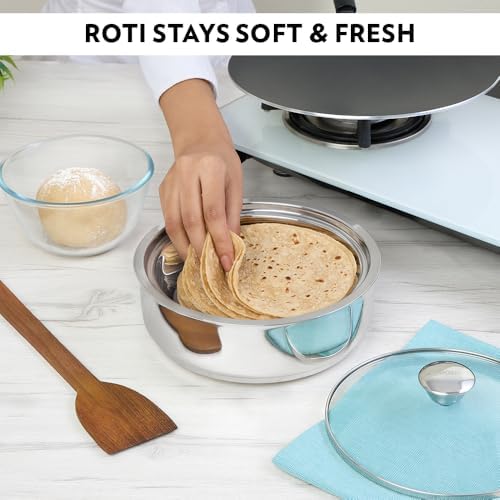 Borosil Stainless Steel Insulated Roti Server, 1.1 litres, Silver