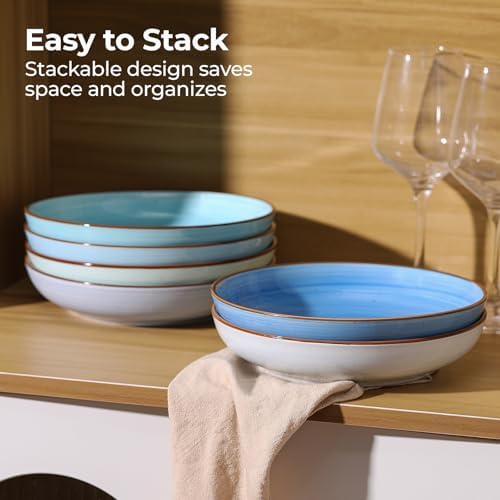 Y YHY 8.5'' Pasta Bowls Set of 6, 30 oz Ceramic Shallow Salad Bowls