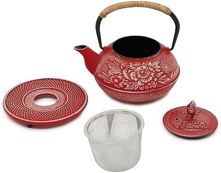 Juvale Japanese Cast Iron Teapot with Infuser - Red, 27 oz (800 ml)