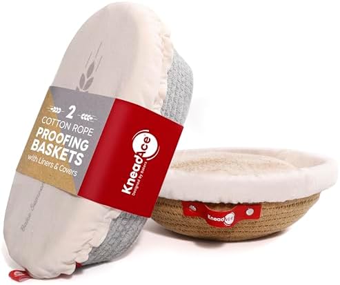 KneadAce Cotton Rope Banneton Basket Set, Oval & Round