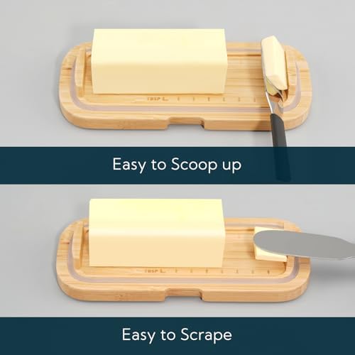 KITCHENDAO Bamboo One-handed Airtight Butter Dish with Lid for