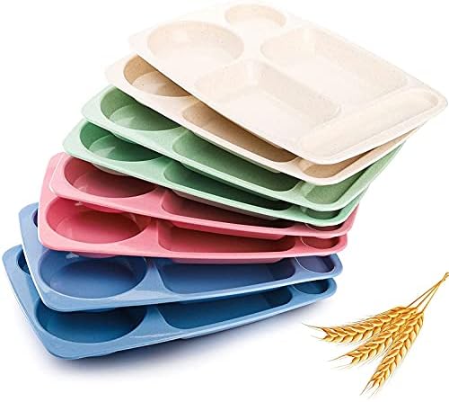 WUWEOT 8 Pack Divided Food Plates, 13.5" Wheat Straw Tray