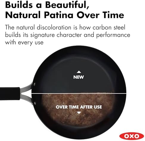 OXO Obsidian 12" Carbon Steel Frying Pan, Pre-Seasoned Skillet, Builds