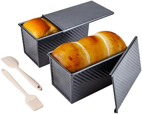 CARTMAN 2-Pack 1 LB Pullman Loaf Pan with Lid, Carbon Steel Set, Black