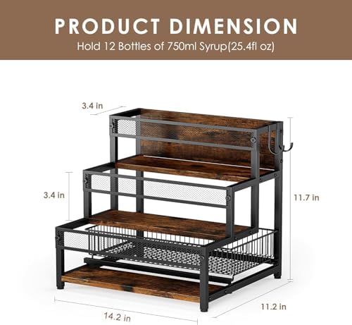 LOTEYIKE 3 Tier Coffee Syrup Rack Organizer 12 Water Bottles Holder