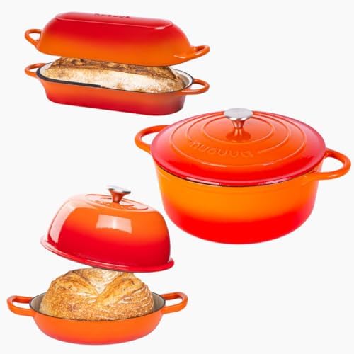 Nuovva Enamelled Cast Iron Cookware Bundle – Dutch Oven Pot with Lid
