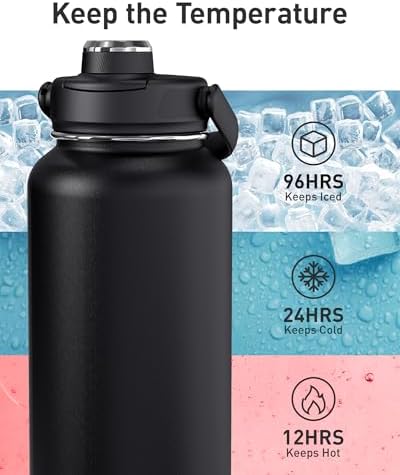 TOURIT 24 oz Insulated Stainless Steel Water Bottle, Obsidian