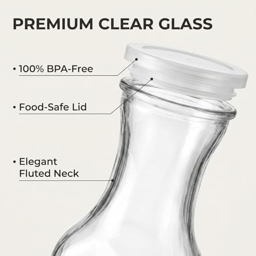 4Pcs Square Glass Carafe Juice Containers 1 Liter Clear Glass Pitcher
