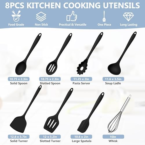TeamFar 8-Piece Silicone Cooking Utensils Set, Black