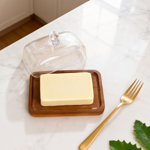 Glass Butter Dish with Lid,Airtight Cover for Fresh Butter,Clear