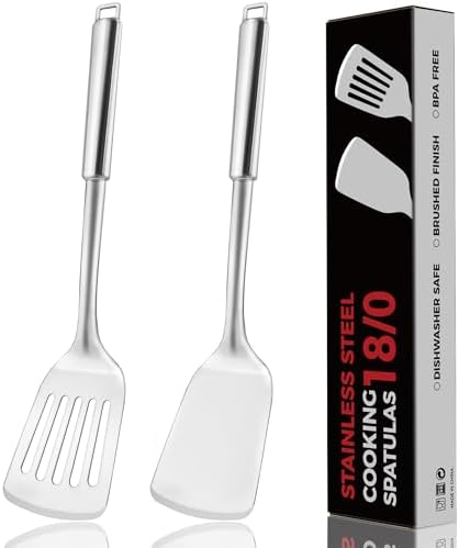 14.5-in Stainless Steel Spatula Set, 18/0 SS Heavy Duty Turner &
