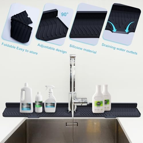 Derlights 33 inch Sink Splash Guard Mat, Silicone Faucet Handle Drip