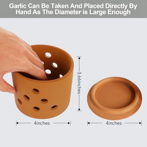 LEEPENK Terracotta Garlic Keeper,Vented Clay Garlic Storage Container