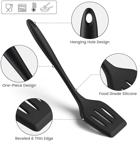 5PCS Silicone Kitchen Utensils Set, Non Stick Cooking Tools, Black