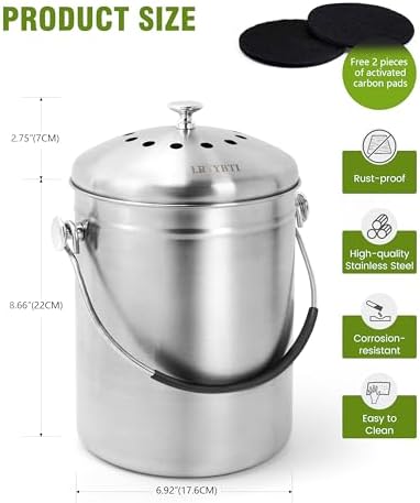 1.3 Gallon Stainless Steel Countertop Compost Bin