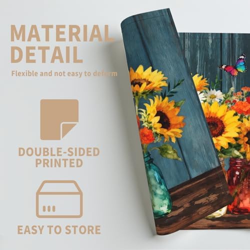 Spring Summer Sunflower Placemats Set of 4, 12x18 Inch Rustic Vintage