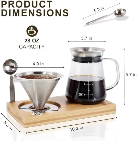 Aquach 28oz Pour Over Coffee Maker Set, Glass Carafe