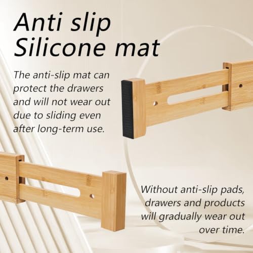 4 Pack Adjustable Bamboo Drawer Dividers 17–22.25 Inch – Expandable