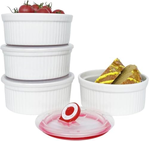 Ramekins 16 oz Oven Safe, Ceramic Creme Brulee Ramekins with Lids Set