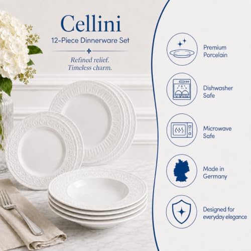 Villeroy & Boch Cellini 12 Piece Dinnerware Set, White, Service for 4