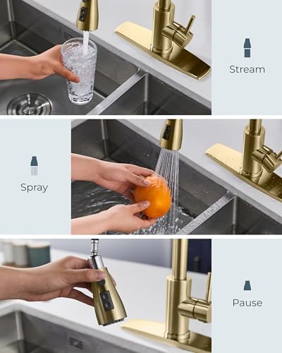 FORIOUS Kitchen Faucet with Soap Dispenser, Pull Down Sprayer, Brushed
